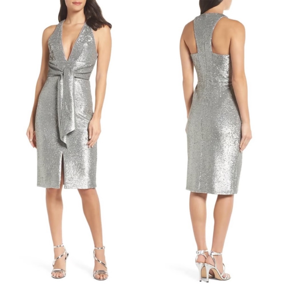 Harlyn Plunge Neck Sequin Dress NWT